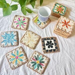Handcrafted Resin & Rattan Coaster Set - Decorative Drink Mats for Tea Cups